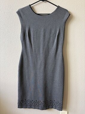 Banana Republic Gray Midi Sheath Dress with Laser-Cut Hem